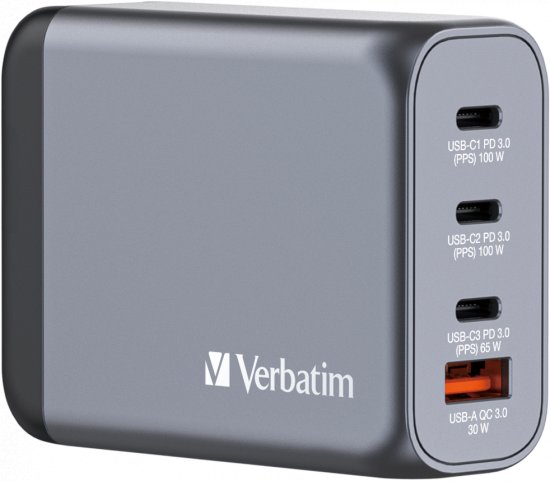 ראש מטען קיר 100W 4-Port GaN USB-A/C Verbatim